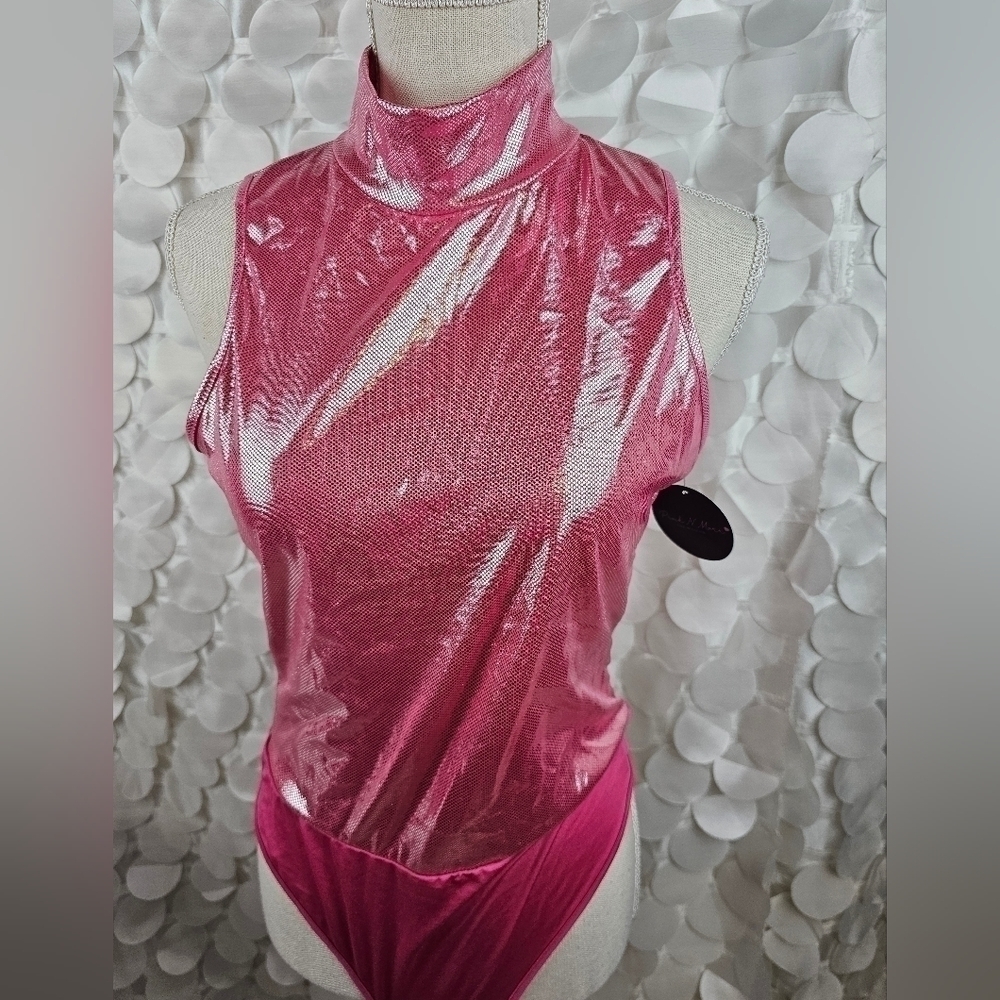 PINK Metallic Turtleneck Bodysuit‎ Size M - Picture 2 of 4